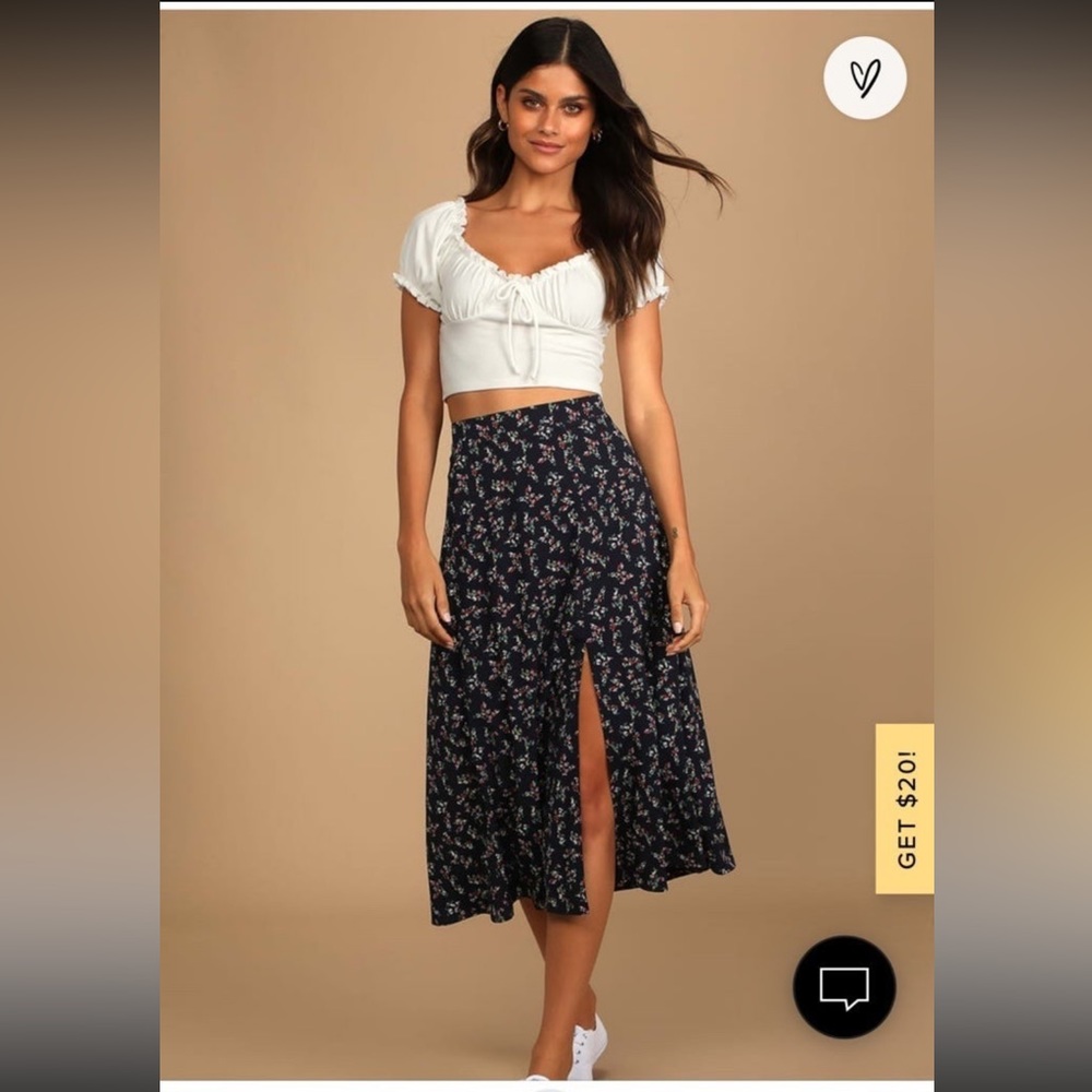 Lulu's Black Floral Midi Skirt